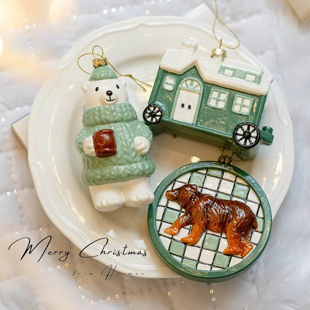 Christmas Plastic Hanging Ornaments – Old Man, Car & Bear Pendant Decorations for Christmas Tree, Family Party & Holiday Home Decor