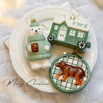 Christmas Plastic Hanging Ornaments – Old Man, Car & Bear Pendant Decorations for Christmas Tree, Family Party & Holiday Home Decor