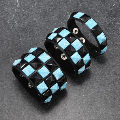 3-Piece Leather Bracelet Set – Wide Rivet Studded Wristbands for Men & Women | Vintage Punk Fashion Jewelry Gift