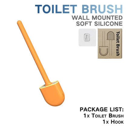 Juego de escobillas de inodoro de silicona – Limpiador de inodoro montado en la pared, kit moderno de cepillo de limpieza para WC, cepillo de silicona flexible con soporte de almacenamiento para baño y accesorios