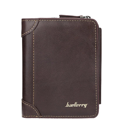 Portefeuille court en cuir PU Baellerry pour hommes avec fentes pour cartes, pince à billets et poche zippée pour la monnaie