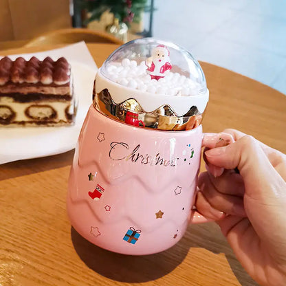 Christmas Couple Ceramic Mug – Creative Santa Claus Figurine Coffee Cup with Lid, Festive Xmas Gift for Home & Office