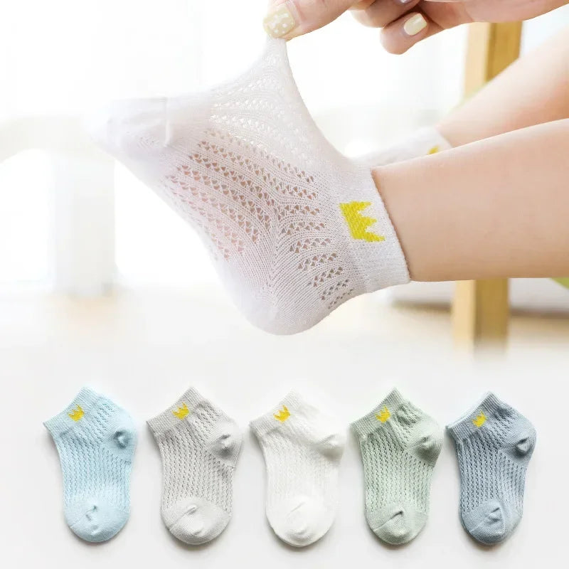 5 Pairs Kids Summer Cotton Mesh Socks Cute Cartoon Dinosaur & Bear Short Socks for Boys & Girls