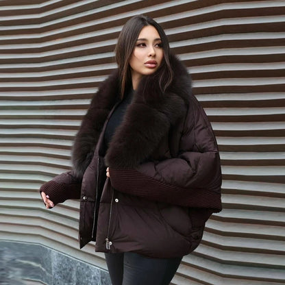 Women's 2026 Hooded Puffer Coat Batwing Sleeve Quilted Winter Jacket with Tie Waist, Warm Loose Fit Casual Streetwear Outerwear