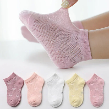 5 Pairs Kids Summer Cotton Mesh Socks Cute Cartoon Dinosaur & Bear Short Socks for Boys & Girls