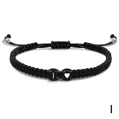 Pulsera Corazón Inicial Personalizada – Pulsera de Cuerda Trenzada Hecha a Mano con Letras de la A a la Z para Hombres y Mujeres | Regalo de Joyería para Parejas y Amigos