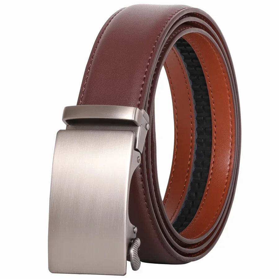 Plyesxale Men's Brown Leather Belt 2026 – Automatic Buckle Vintage Belt for Jeans, Luxury-Style Casual Waist Strap, Ceinture Homme B9