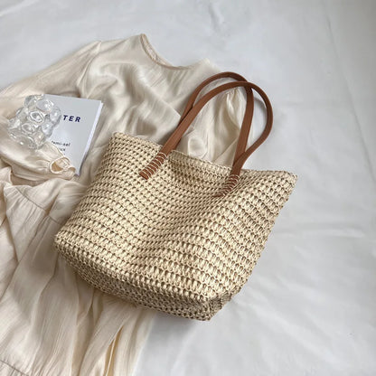 Bolso de Hombro de Paja Tejido a Mano para Mujer – Bolso Tote Bohemio de Verano para Playa, Bolso de Mano Tejido a la Moda 2025 para Viajes, Compras, Vacaciones y Uso Diario Casual