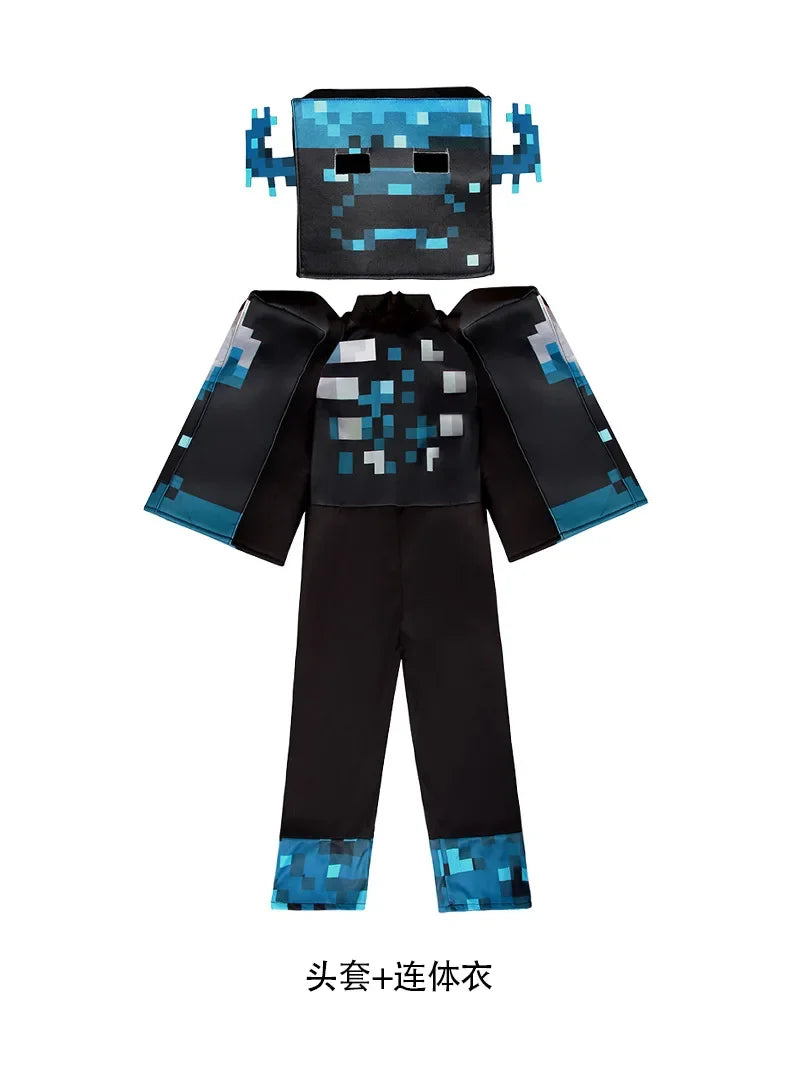 My World MC Game Cosplay Costume – Kids Sound Guard Headgear Jumpsuit Outfit for Boys & Girls Halloween Carnival Performance Dress-Up