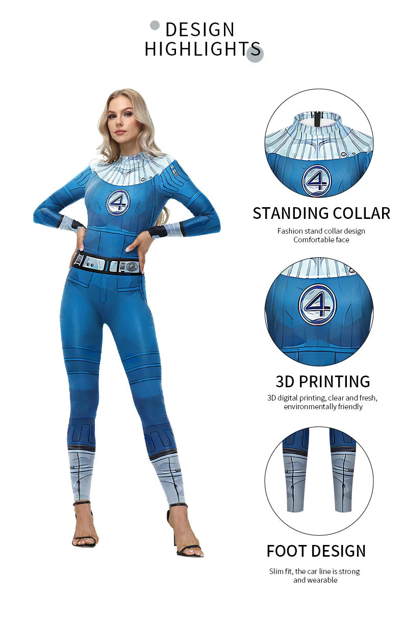 Fantastic Four Cosplay Bodysuit – Susan / Reed Richards Zentai Jumpsuit (Halloween Catsuit Costume)