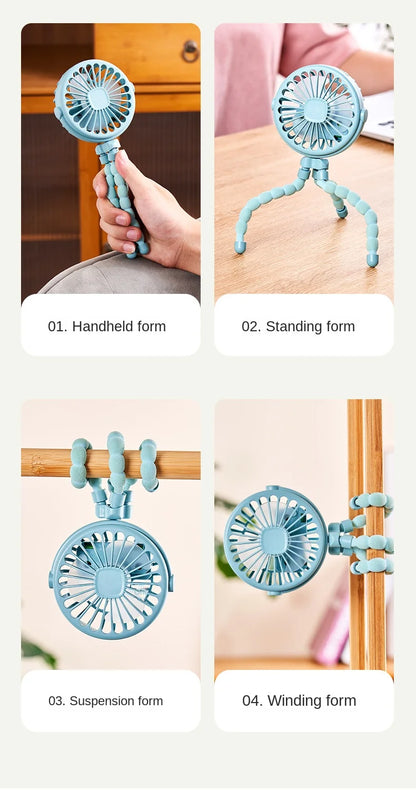 Ventilador portátil con clip para cochecito - Ventilador de refrigeración para bebés recargable por USB de 600 mAh con 3 velocidades para el hogar, viajes y actividades al aire libre