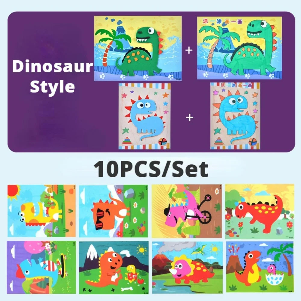 Lot de 10 puzzles autocollants 3D en mousse EVA – Kit de loisirs créatifs sur le thème des animaux de dessin animé pour l'apprentissage et le jeu créatif des enfants