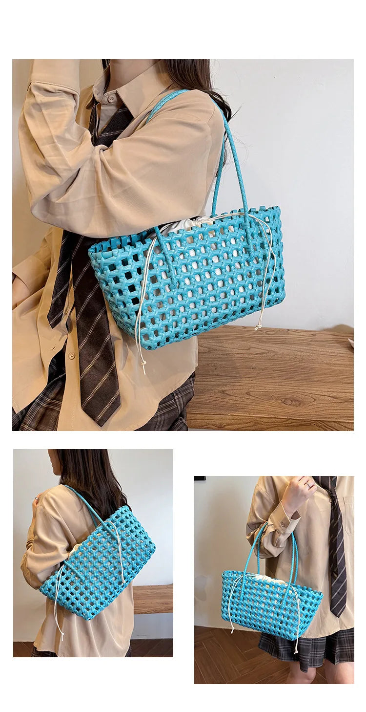 Bolso Cesta de Paja Tejido a Mano para Mujer – Bolso de Hombro de Ratán, Bolso de Playa de Verano para Mujer, Cartera de Viaje de Diseño para Compras, Vacaciones y Salidas Casuales