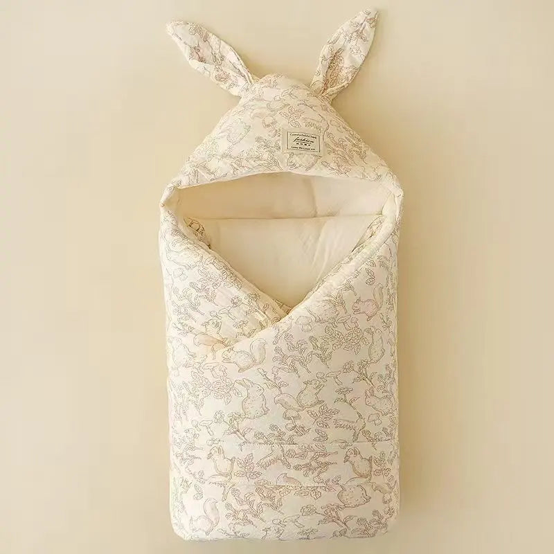Newborn Cotton Swaddle Blanket with Cute Bunny Ears – Extra-Soft Thermal Baby Wrap for Hospital, Delivery & Cozy Infant Sleeping