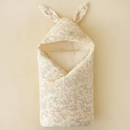 Newborn Cotton Swaddle Blanket with Cute Bunny Ears – Extra-Soft Thermal Baby Wrap for Hospital, Delivery & Cozy Infant Sleeping