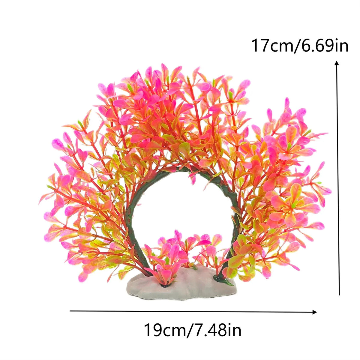 Artificial Underwater Aquarium Plants – Plastic Aquatic Wreath & Fake Shrub Decorations with Green Grass and Pink Accents for Fish Tanks