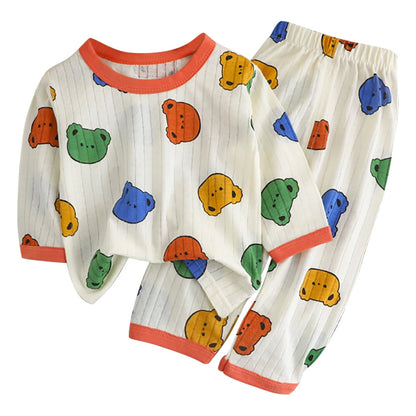 Conjunto de Pijama de Algodón para Niños – Pijama de Manga Larga y Pantalones para Verano en Casa y Habitaciones con Aire Acondicionado