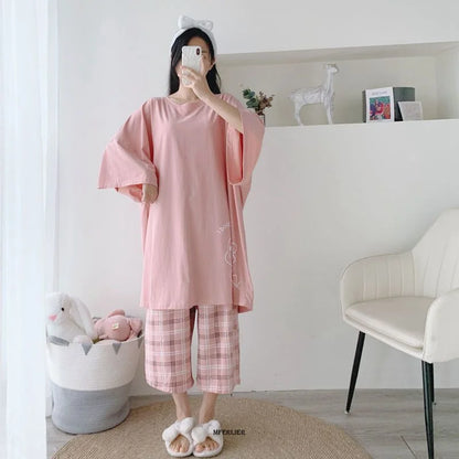 Plus Size Women's Pajama Set Up to 6XL – Short Sleeve O-Neck Top & Pants Summer Sleepwear Set