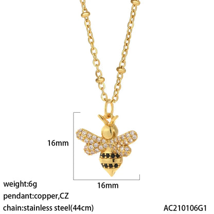 Collar de acero inoxidable largo con colgante de elefante, abeja, perro y sol, con ojo turco azul y corazón de mujer, color dorado