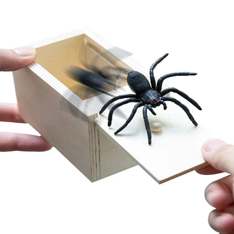 Juguete de Broma Araña con Caja de Madera – Regalo Realista de Halloween para Niños, Casas Embrujadas y Recuerdos de Fiesta