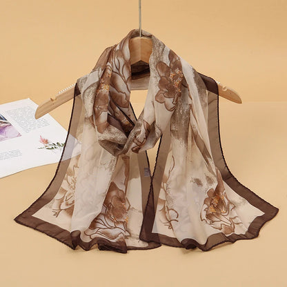 Women's Printed Chiffon Scarf Shawl – Lightweight Silk-Feel Long Wrap for Beach, Travel & Outdoor Wear, Fashion Headband Accessory