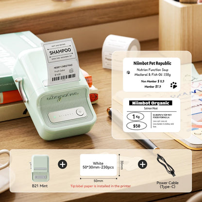 NiiMbot B21 Mini Thermal Label Printer – Wireless Bluetooth Barcode Label Maker with Portable Adhesive Printing for Office & Business