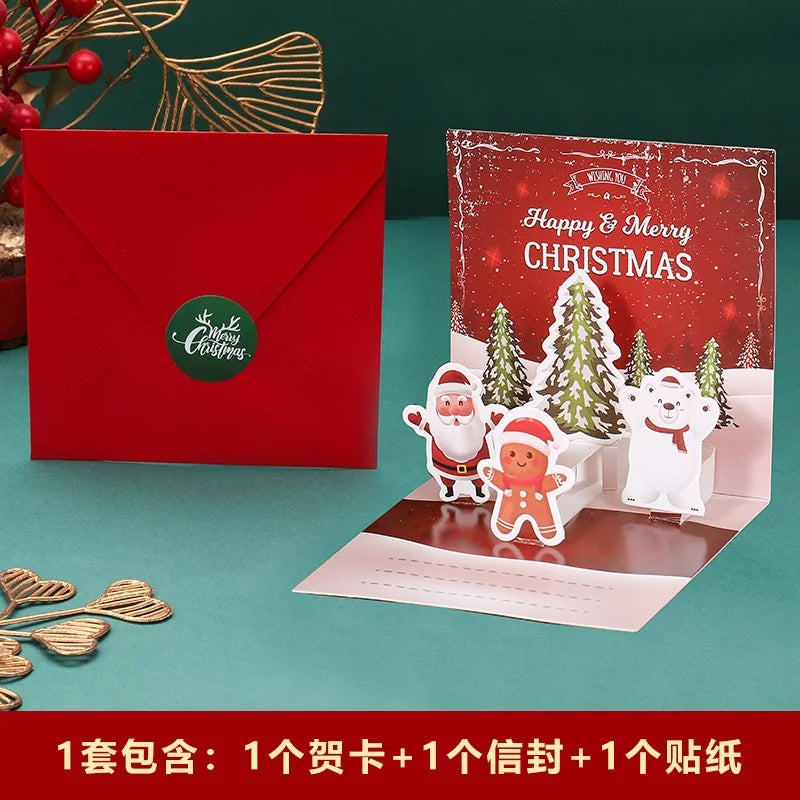 3D Santa Christmas Greeting Card – Folding Merry Christmas Best Wishes Card, Xmas Gift, New Year Blessing & Thank You Postcard