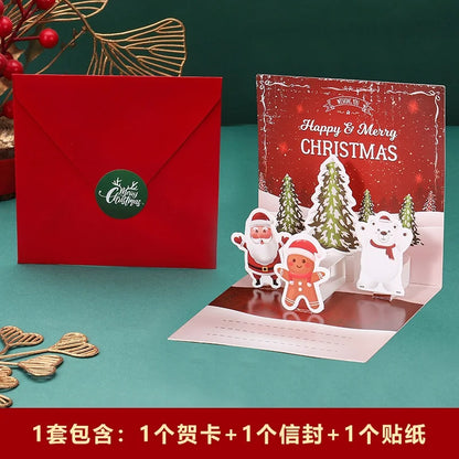 3D Santa Christmas Greeting Card – Folding Merry Christmas Best Wishes Card, Xmas Gift, New Year Blessing & Thank You Postcard