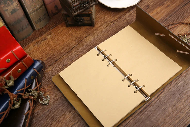 Retro Spiral Leather Notebook – Vintage Pirate Journal with Refillable Pages