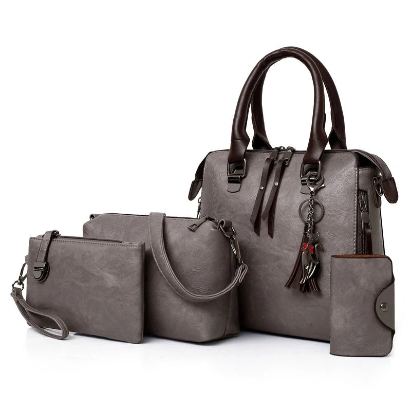 4PCS Women's Tassel Handbag Set – Luxury Leather Top-Handle & Shoulder Purses, Designer-Style Composite Bags for Elegant Everyday Fashion