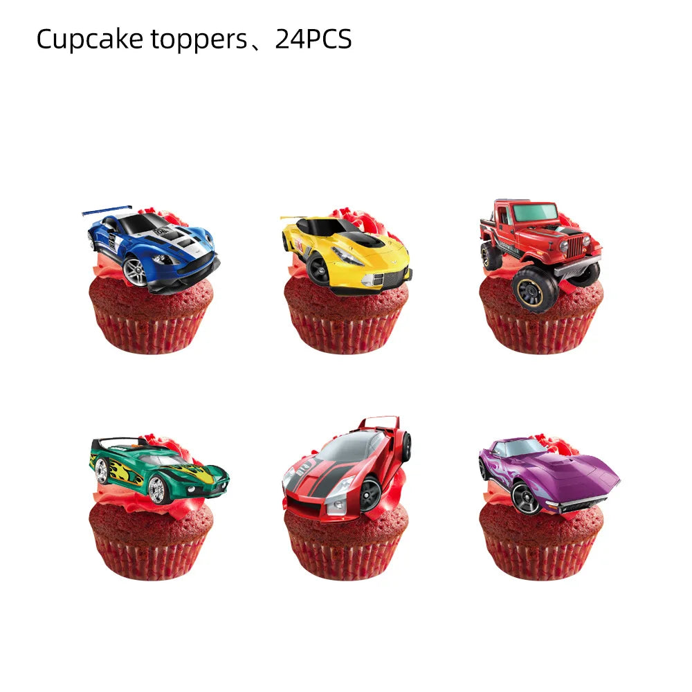 Happy Wheels Racing Party Tableware Set – Racing-Themed Paper Cups, Plates & Banner Decorations with Party Favors for Boys' Birthdays