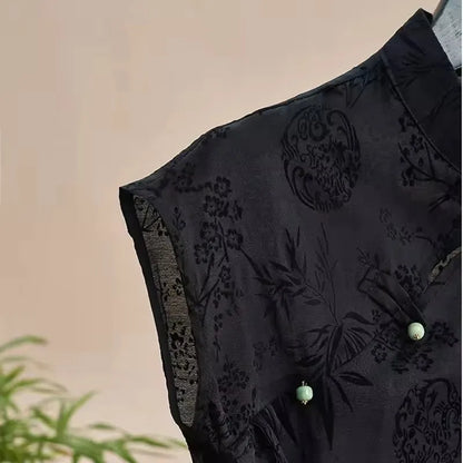 Blusa Jacquard Estilo Chino para Mujer – Top Cheongsam Vintage de Manga Corta, Camisa de Verano con Solapa Asimétrica