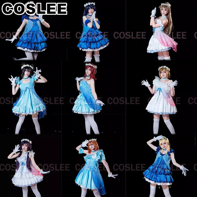 COSLEE LoveLive Aqours “The Dreaming Gate” Cosplay Costume – All Members Blue Singing Dress (Nozomi, Nico, Hanayo, Maki)