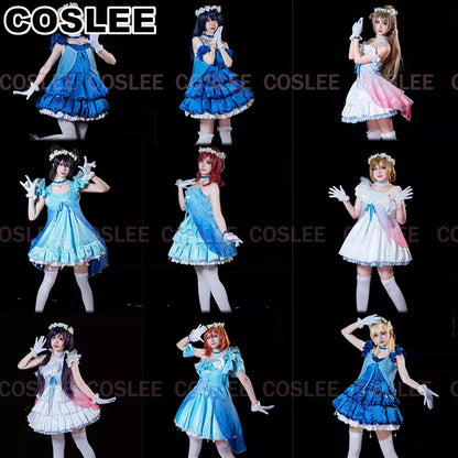 COSLEE LoveLive Aqours “The Dreaming Gate” Cosplay Costume – All Members Blue Singing Dress (Nozomi, Nico, Hanayo, Maki)