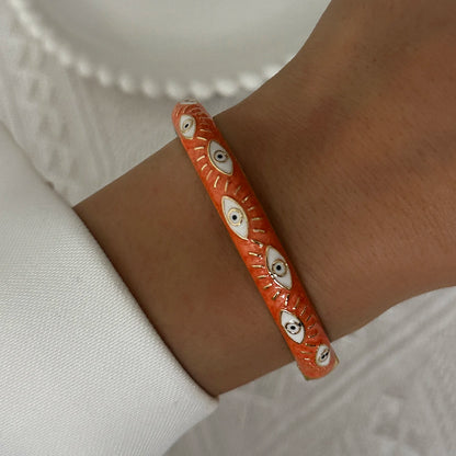 Elegante pulsera de esmalte de flores con circonitas – Pulsera retro chapada en oro con ojo turco floral para mujer | Joyería de moda para fiesta