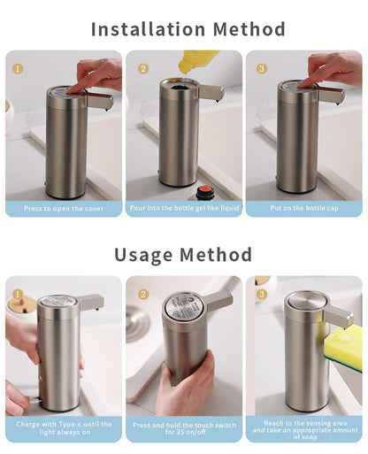 270ml Automatic Touchless Soap Dispenser – Smart Infrared Sensor Liquid Soap Dispenser with 304 Stainless Steel for Kitchen & Bathroom