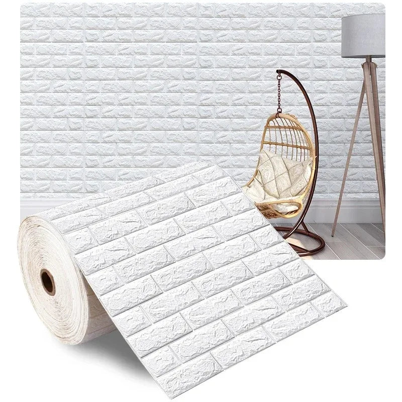 Papel tapiz de ladrillo de espuma 3D autoadhesivo – Paneles de pared impermeables despegables y pegables (70 × 1000 cm)