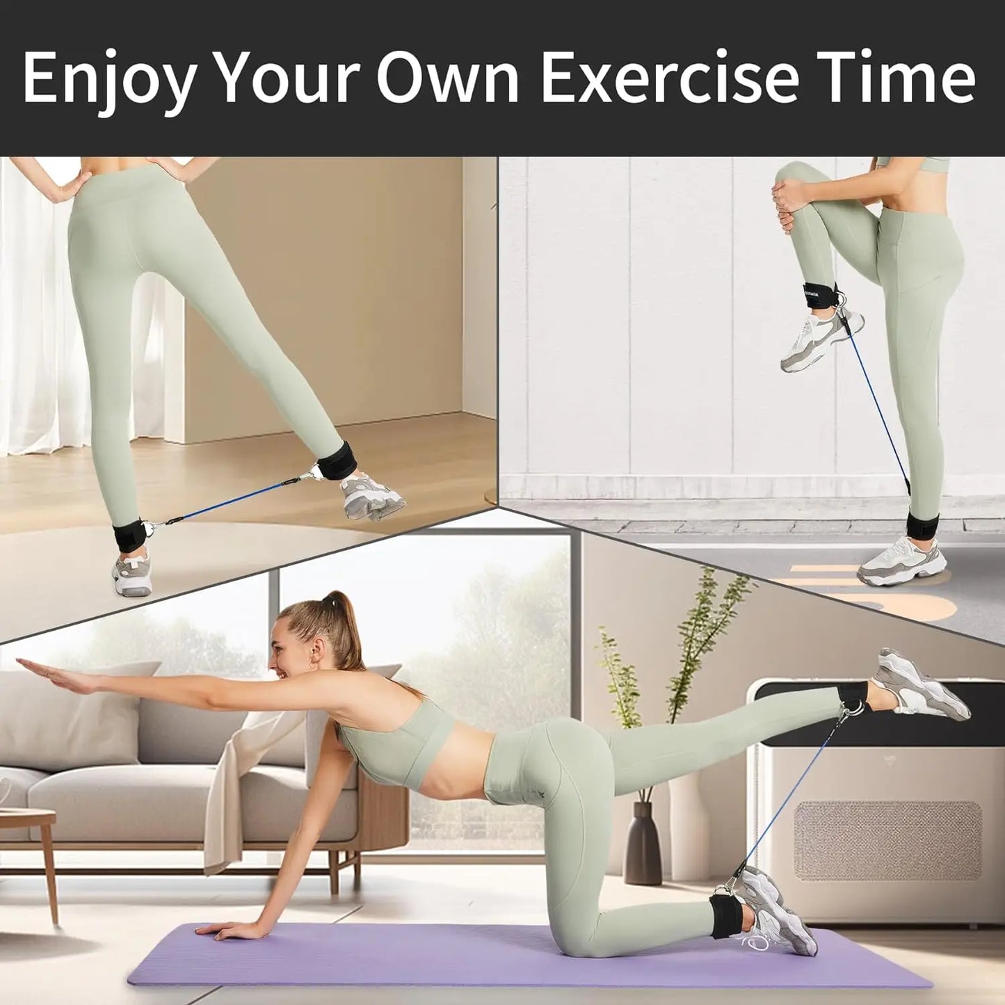 Juego de bandas de resistencia con tobilleras – Bandas elásticas de fitness con accesorios de tobillo para gimnasio, yoga, entrenamiento de fuerza y ejercicio en casa