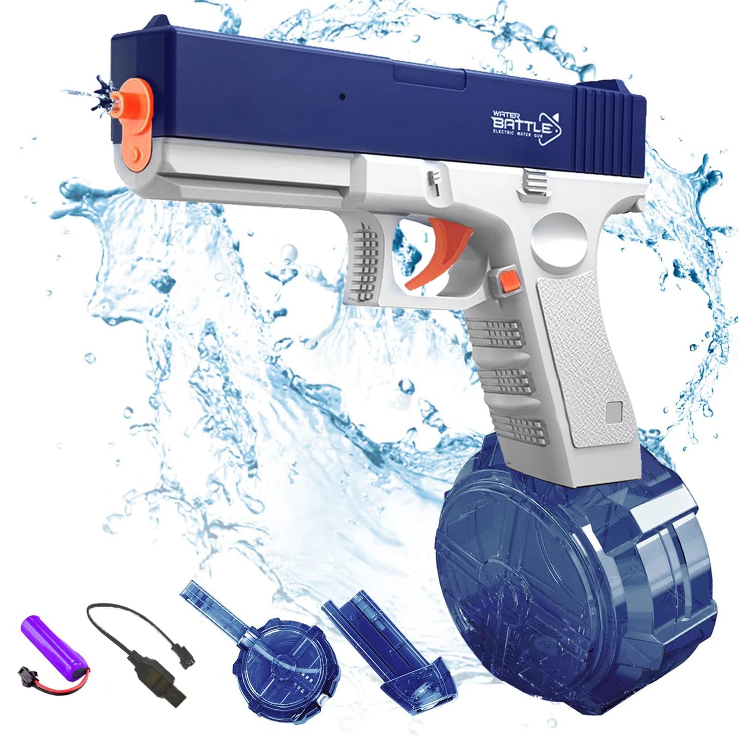 Pistola de agua eléctrica Unilabo M416 – Lanza agua automática a batería con accesorio de botella externa para diversión veraniega al aire libre para niños y adultos