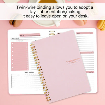 A5 Undated Weekly Planner Notebook – Spiral Agenda for Daily Planning, School & Office