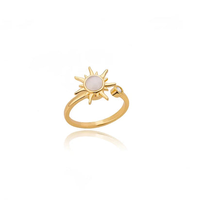 Gold Stainless Steel Lotus Flower Opal Ring – Vintage Oval Stone Statement Ring for Women | Elegant Fashion Jewelry Gift