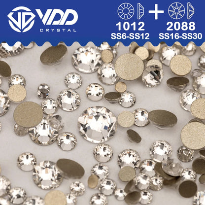 VDD Piedras Preciosas de Cristal Doradas de Fondo Plano – 2088 Cristales de Strass para Arte de Uñas, Manualidades y Decoraciones DIY