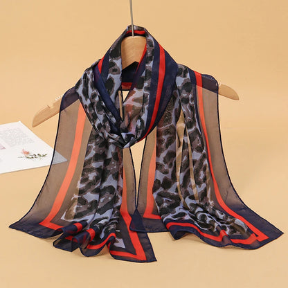 Women's Printed Chiffon Scarf Shawl – Lightweight Silk-Feel Long Wrap for Beach, Travel & Outdoor Wear, Fashion Headband Accessory