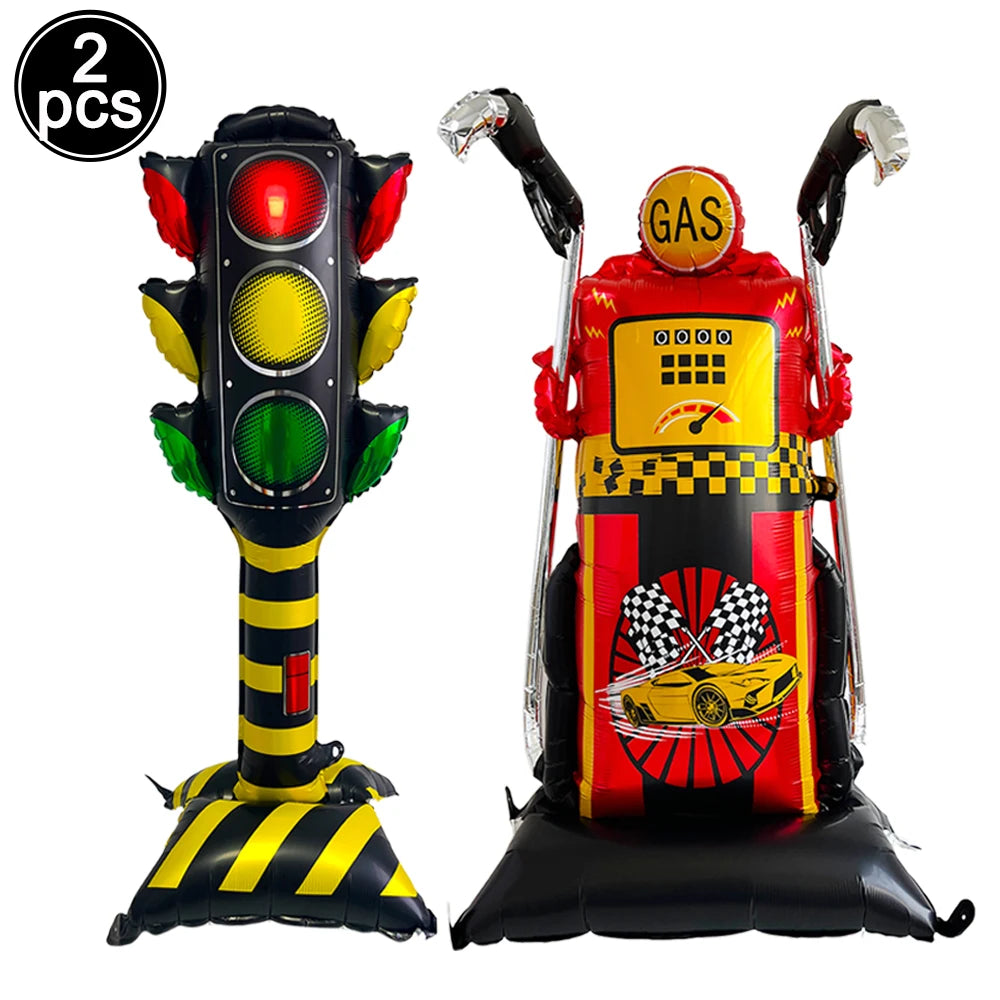 Racing Car Birthday Party Decorations – Race Car, Tire Wheel, Traffic Cone & Checkered Balloons for Kids' Racing-Themed Parties