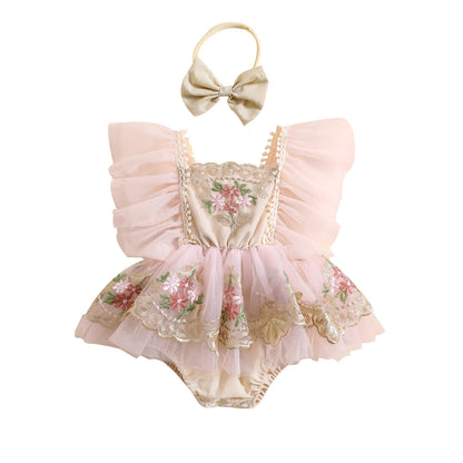 ma&baby Baby Girl Floral Embroidered Tulle Romper Princess Birthday Outfit 0–24 Months