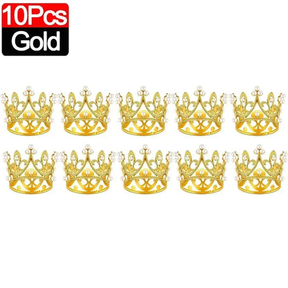 Mini Couronne de Gâteau – Décoration de Tiara de Perles Dorées et Argentées pour Mariages, Anniversaires et Fêtes Prénatales