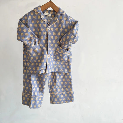 Cartoon Bear Kids Pajama Set – Soft Cotton Two-Piece Sleepwear for Boys & Girls, Comfortable Spring & Autumn Home Clothing