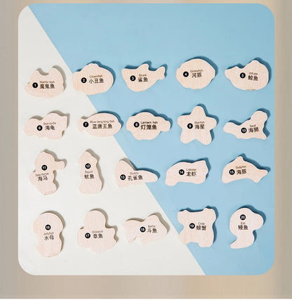 Jouet de Pêche Magnétique en Bois – Jeu d'Apprentissage Montessori sur la Vie Marine, Activité de Pêche Éducative Précoce pour Bébé, Jouet de Développement Cognitif Interactif Parent-Enfant pour Enfants