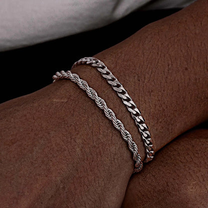 2-Piece Men's Chain Bracelet Set – Stainless Steel Twist Rope & Cuban Link Wristbands in Silver, Gold & Black | Fashion Jewelry Gift