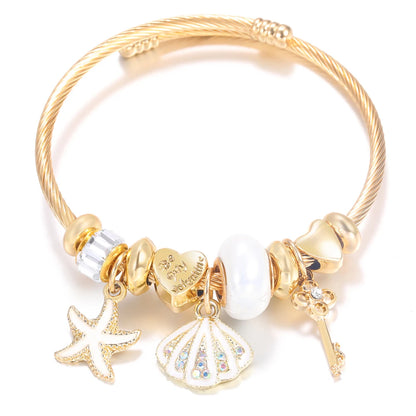 Pulsera con colgante de corazón y cuentas – Pulsera de abalorios de acero inoxidable de 4 colores para mujer | Regalo de joyería de moda dorada de tendencia